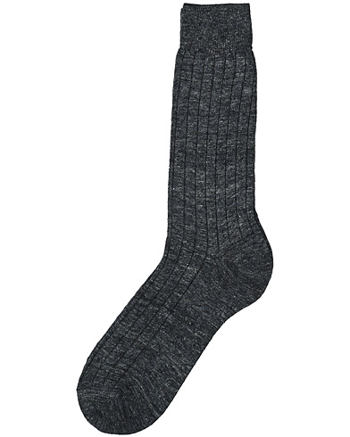  |  Linen Ribbed Short Socks Dark Grey Melange