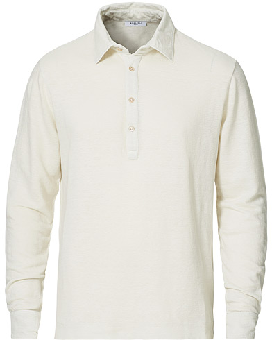  |  Washed Linen Long Sleeve Polo White