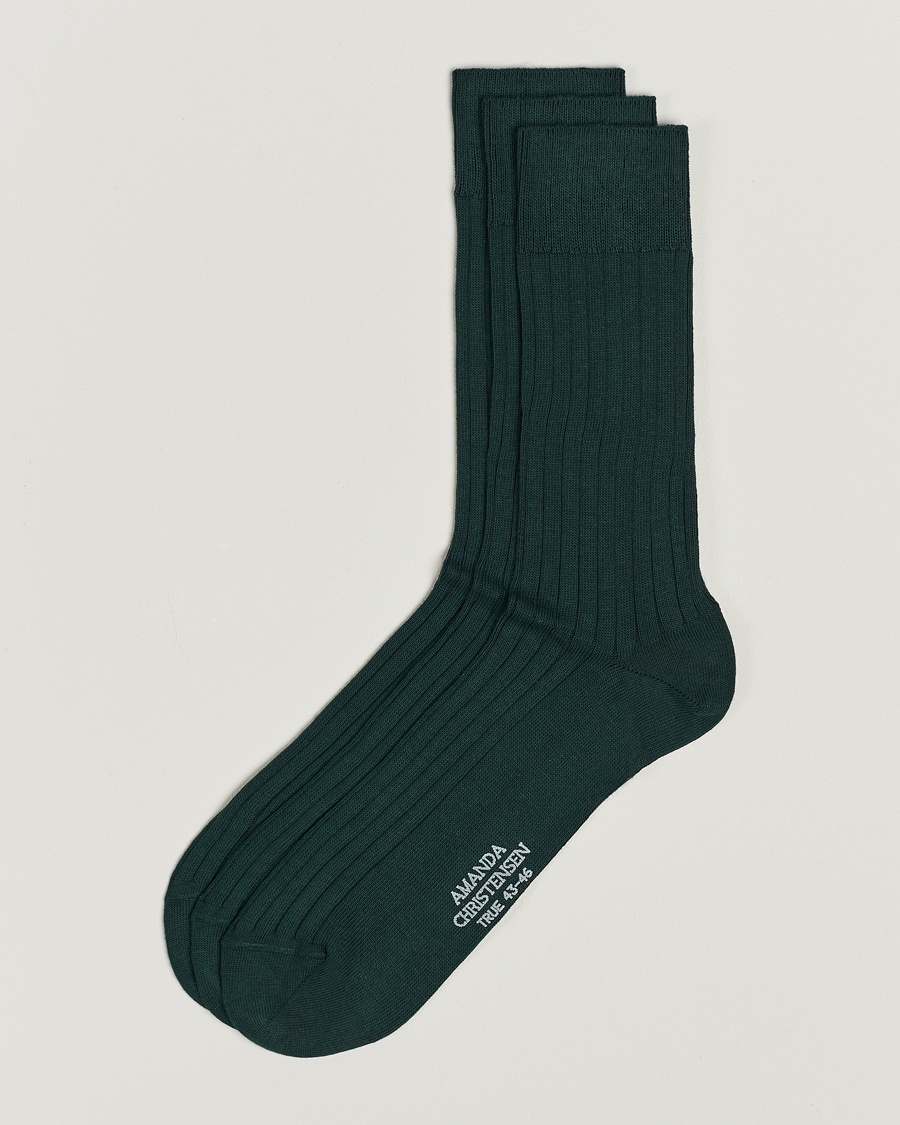 Amanda Christensen 3-Pack True Cotton Ribbed Socks Bottle Green – Vihreä