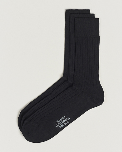 Mies |  | Amanda Christensen | 3-Pack True Cotton Ribbed Socks Black