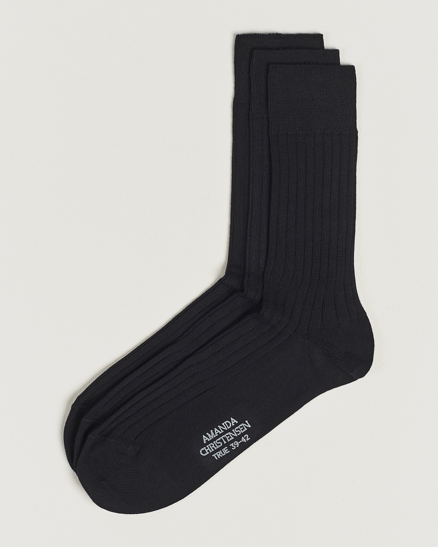 Amanda Christensen 3-Pack True Cotton Ribbed Socks Black – Musta