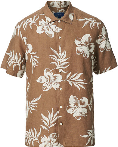 Miehet |  | Eton | Linen Resort Short Sleeve Shirt Hibiscus