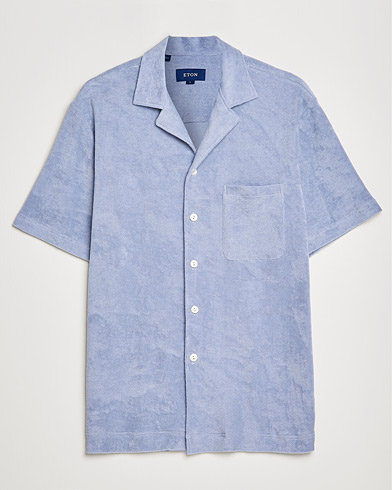 Miehet | Wardrobe Basics | Eton | Relaxed Fit Short Sleeve Terry Shirt Light Blue