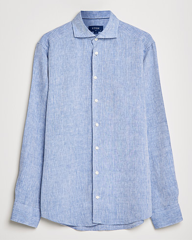 Miehet |  | Eton | Slim Fit Wide Spread Linen Shirt Light Blue