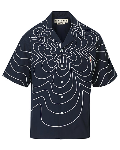 Marni Flower Print Bowling Shirt Navy