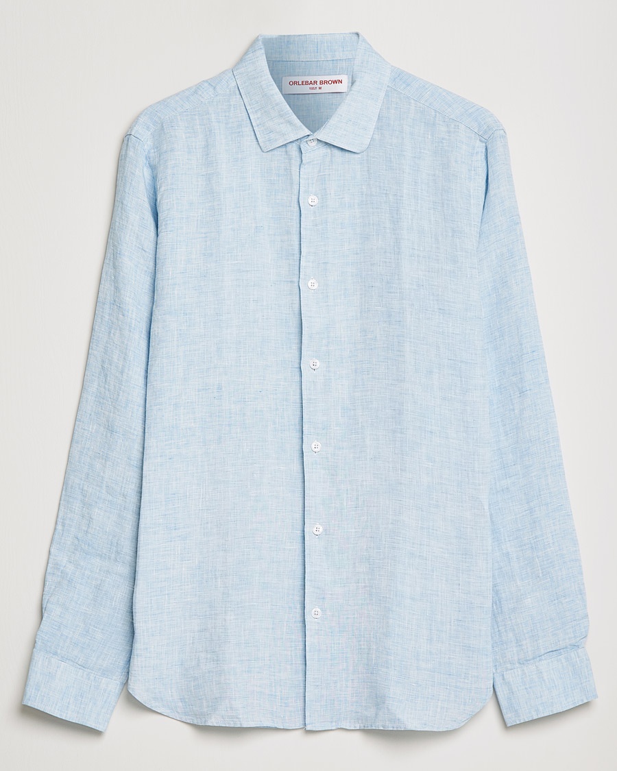 Orlebar Brown Giles Linen CLS Shirt Pale Blue/White – Sininen