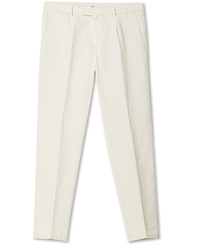  Easy Fit Pleated Linen Trousers Cream