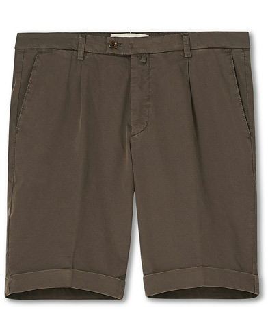 Chino-shortsit |  Pleated Cotton Shorts Brown
