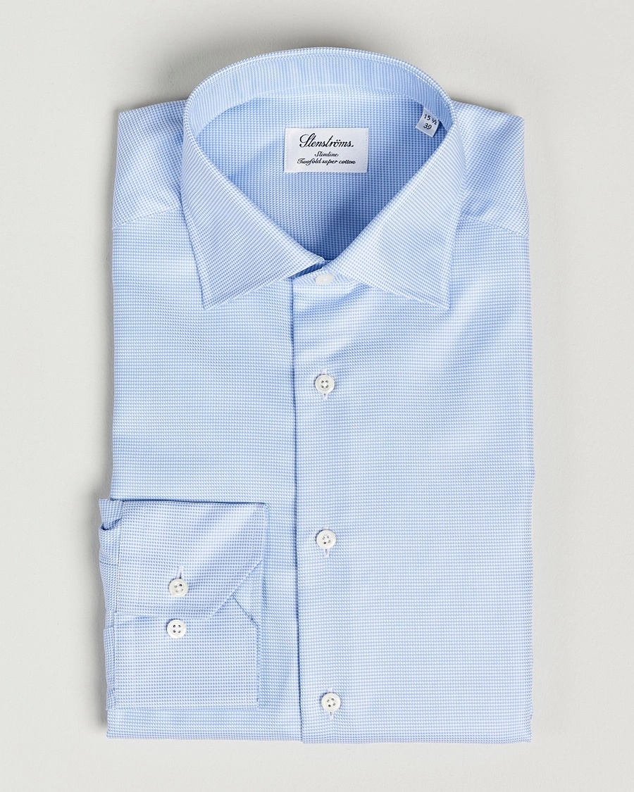 Stenströms Slimline Houndstooth Shirt Light Blue – Sininen