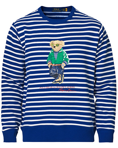 Preppy Authentic |  Fleece Heritage Bear Striped Sweatshirt Blue/White