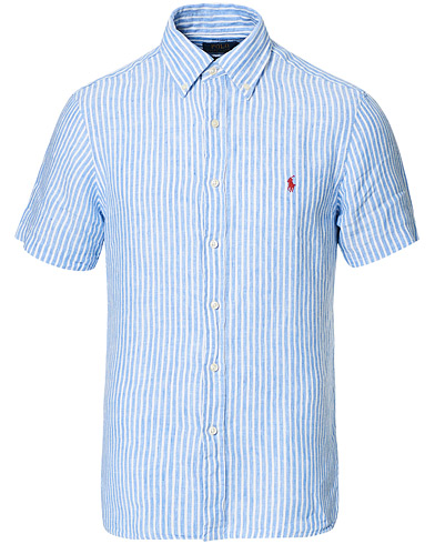 Pellavan paluu |  Slim Fit Linen Short Sleeve Shirt Blue/White