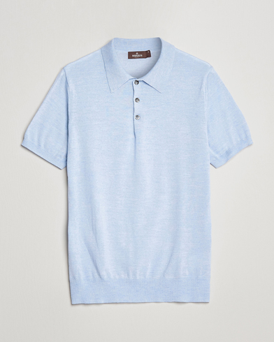 Mies | Vain Care of Carlilta | Morris Heritage | Short Sleeve Knitted Polo Shirt Blue