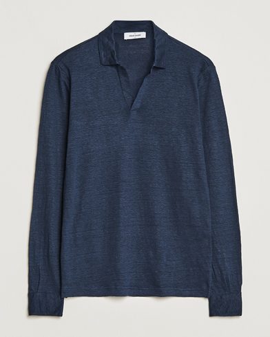 Mies |  | Gran Sasso | Washed Linen Long Sleeve Polo Navy