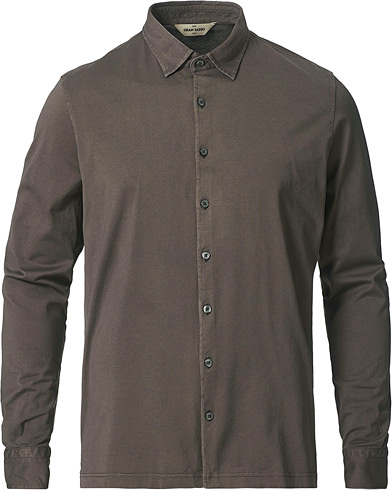Mies | Gran Sasso | Gran Sasso | Washed Cotton Jersey Shirt Dark Brown