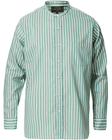 Japanese Department |  Band Collar Striped Shirt Green/White