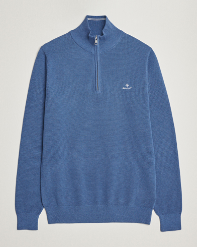 Mies | Vetoketjulliset puserot | GANT | Cotton Pique Half-Zip Sweater Denim Blue Melange