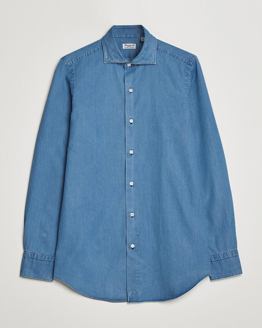 Finamore Napoli Milano Slim Denim Shirt Light Indigo – Sininen