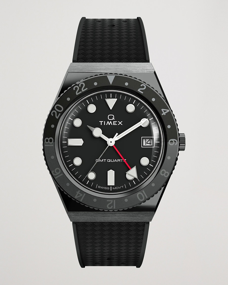 Timex Q Diver GMT 38mm Rubber Strap Black/Grey – Musta