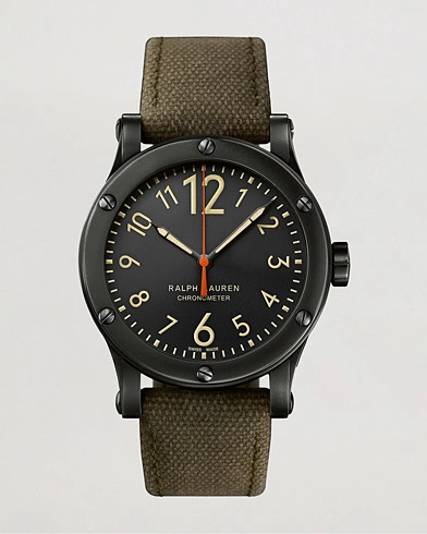 Mies | Preppy Authentic | Polo Ralph Lauren | 45mm Safari Chronometer Black Steel/Canvas Strap