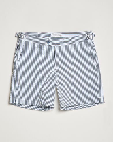 Mies |  | The Resort Co | Tailored Swim Shorts Navy Stripe Seersucker
