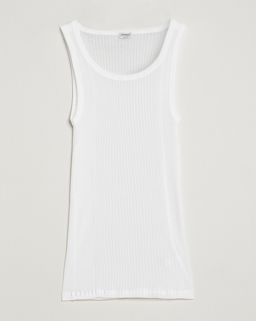 Zimmerli of Switzerland Ribbed Mercerized Cotton Tank Top White – Valkoinen