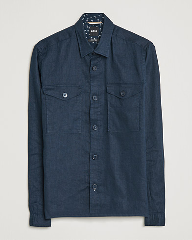 Mies | Paitatakit | BOSS | Lico Linen Overshirt Dark Blue