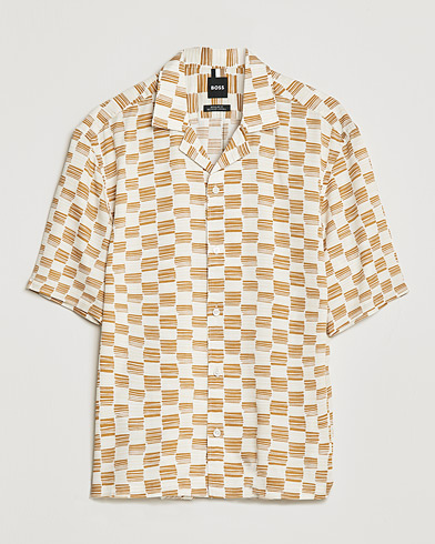 Mies | Kauluspaidat | BOSS | Lars Printed Resort Collar Short Sleeve Shirt Open Beige