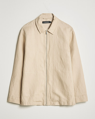 Mies |  | J.Lindeberg | Jason Zip Linen Shirt Jacket Safari Beige
