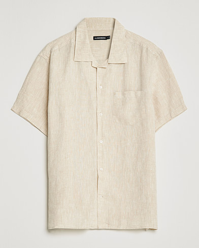 Mies | Kauluspaidat | J.Lindeberg | Linen Melange Short Sleeve Shirt Safari Beige