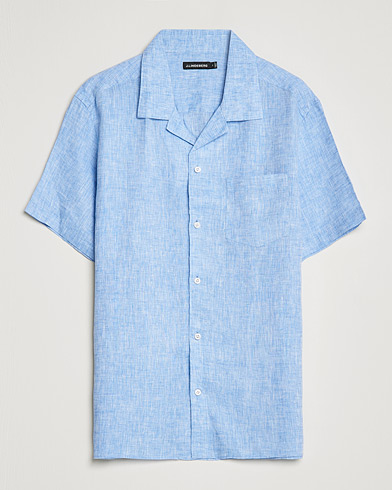 Mies | Kauluspaidat | J.Lindeberg | Linen Melange Short Sleeve Shirt Ultramarine