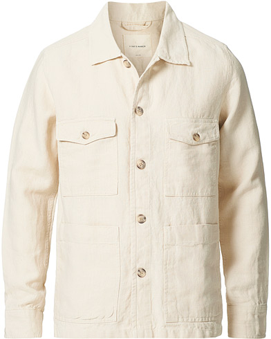 Mies | Paitatakit | A Day's March | Heavy Linen Patch Pocket Overshirt Oyster