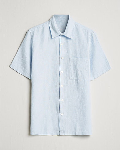 Mies | Kauluspaidat | A Day's March | Khito Short Sleeve Linen Shirt Light Blue
