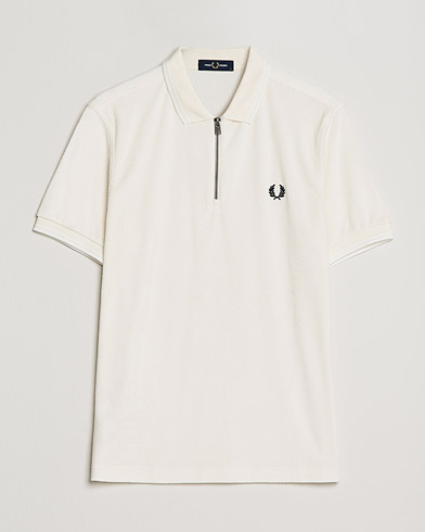Mies | Pikeet | Fred Perry | Towelling Zip Neck Polo Ecru