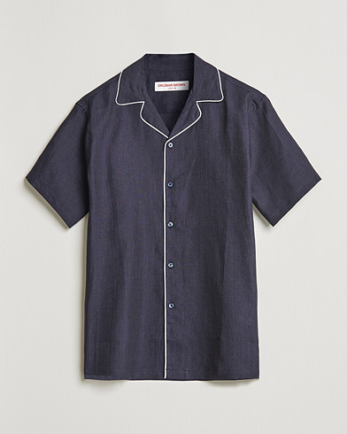 Mies | Best of British | Orlebar Brown | Hibbert Short Sleeve Linen Shirt Navy