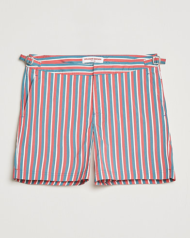 Mies |  | Orlebar Brown | Bulldog OB Stripe Swimshorts Summer Red/Marina Aqua