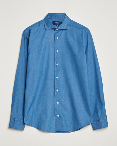 Mies | Festive | Eton | Lightweight Casual Fit Denim Shirt Blue