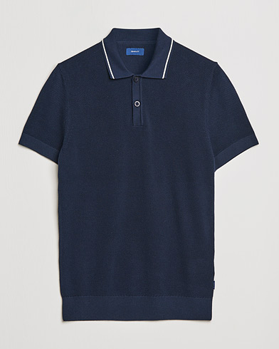Mies | Pikeet | GANT | Textured Knitted Polo Evening Blue