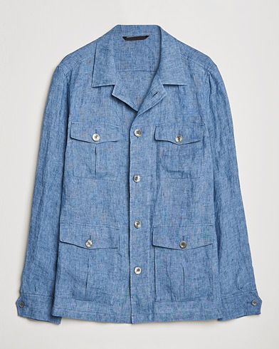 Mies |  | Oscar Jacobson | Safari Linen Shirt Jacket Smog Blue
