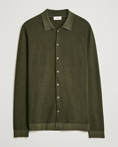 Mies | Kanta-asiakastarjous | Altea | Herringbone Wool Shirt Dark Green