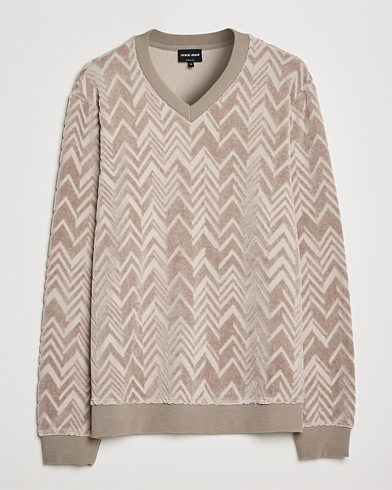 Mies | Italian Department | Giorgio Armani | Velvet Jersey Chevron Sweater Beige