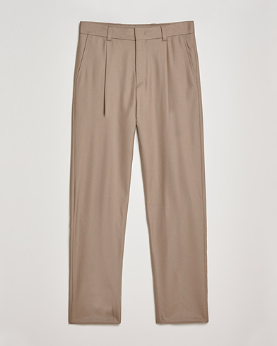 Mies | Housut | Giorgio Armani | Tapered Pleated Flannel Trousers Beige