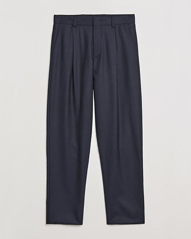 Mies | Kanta-asiakastarjous | Giorgio Armani | Tapered Pleated Flannel Trousers Navy