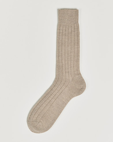 Mies | Bresciani | Bresciani | Wool/Nylon Heavy Ribbed Socks Beige