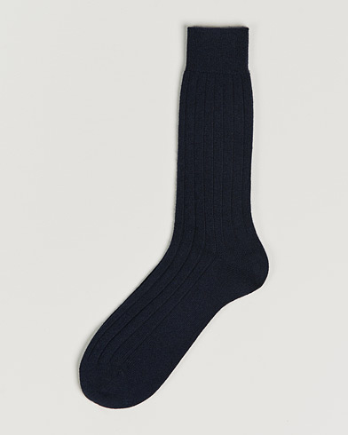 Mies | Sukat | Bresciani | Pure Cashmere Ribbed Socks Navy
