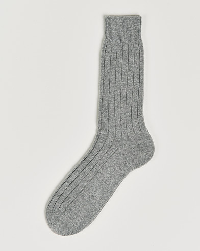 Mies |  | Bresciani | Pure Cashmere Ribbed Socks Light Grey