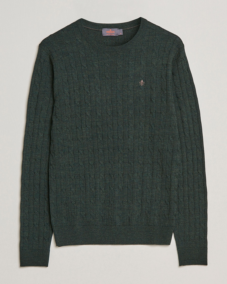 Morris Merino Cable Crew Neck Olive – Vihreä