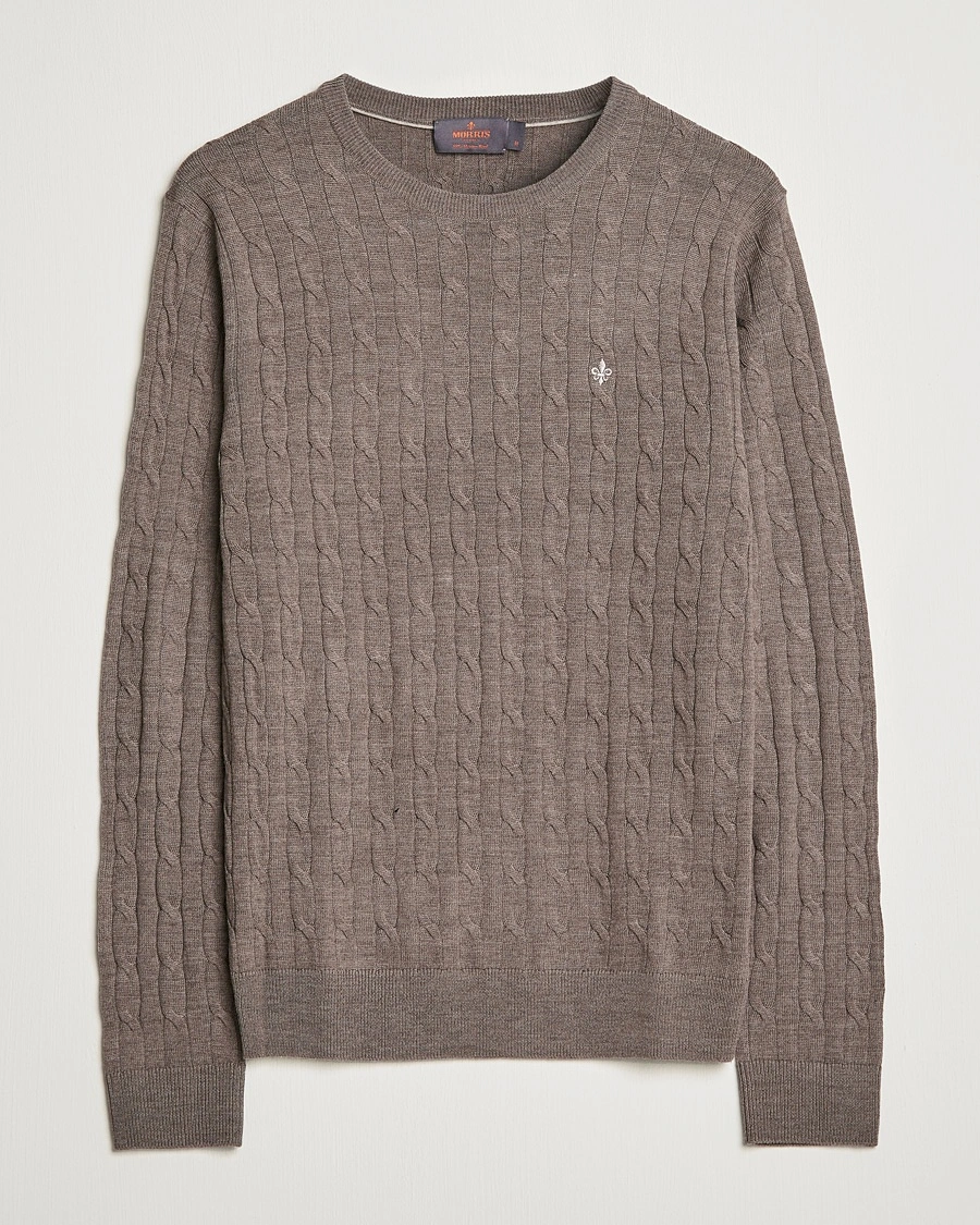 Morris Merino Cable Crew Neck Light Brown – Ruskea