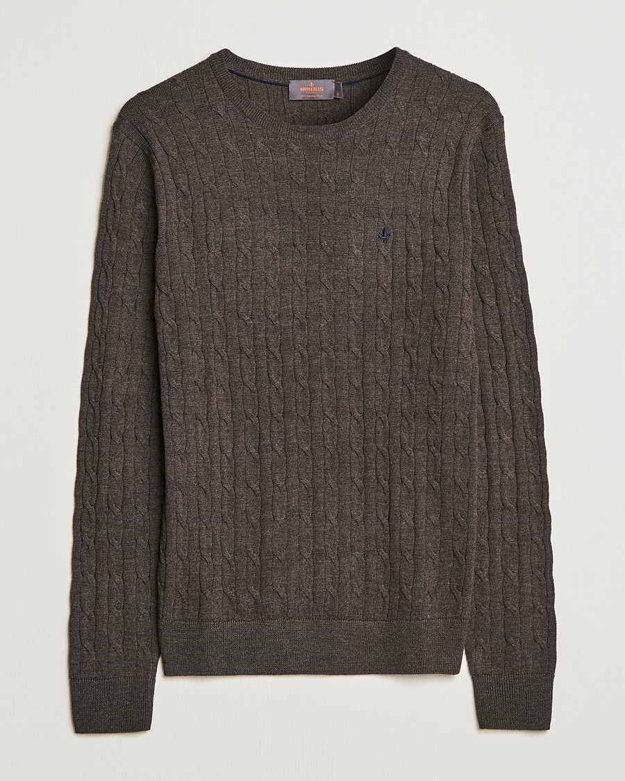 Morris Merino Cable Crew Neck Dark Brown – Ruskea