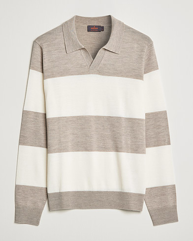 Mies | Preppy Authentic | Morris | Delon Merino Knitted Polo Shirt Beige/White