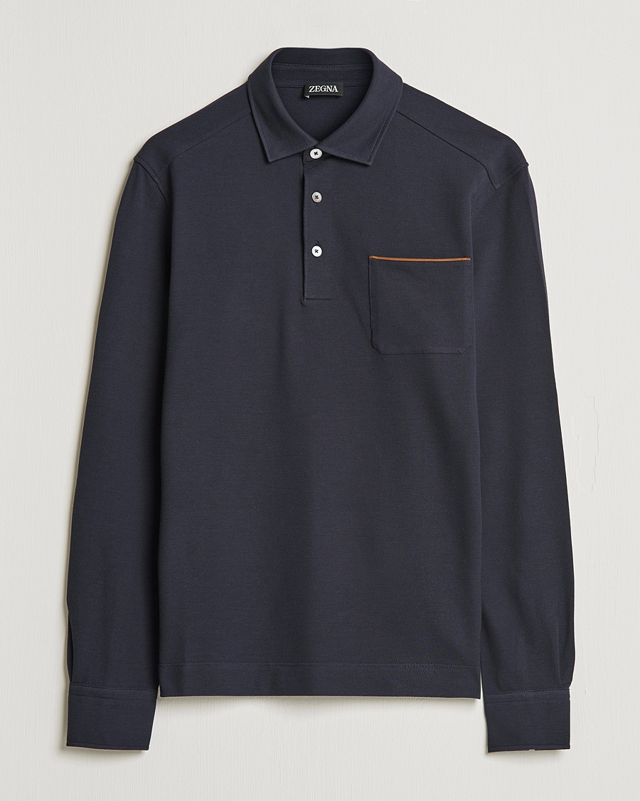 Zegna Long Sleeve Cotton Piquet Polo Navy – Sininen
